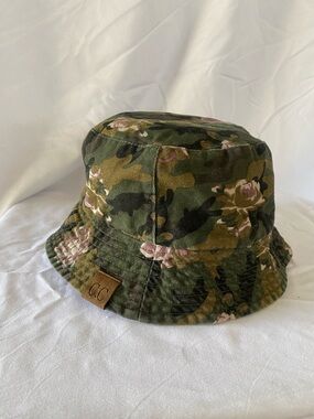 C.C Floral Camo Bucket Hat - Olive Green & Pink. Reversible
